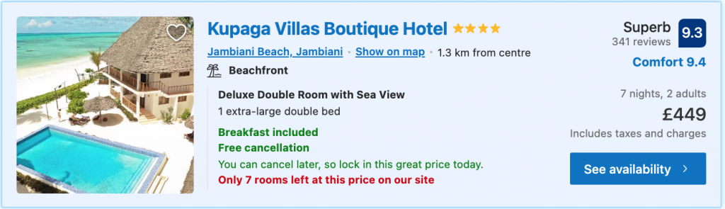 beachfront hotel in Zanzibar