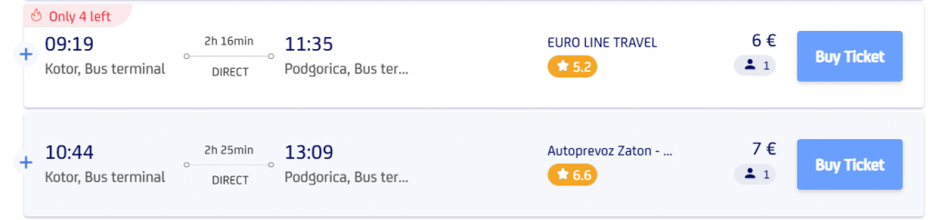 bus to Podgorica