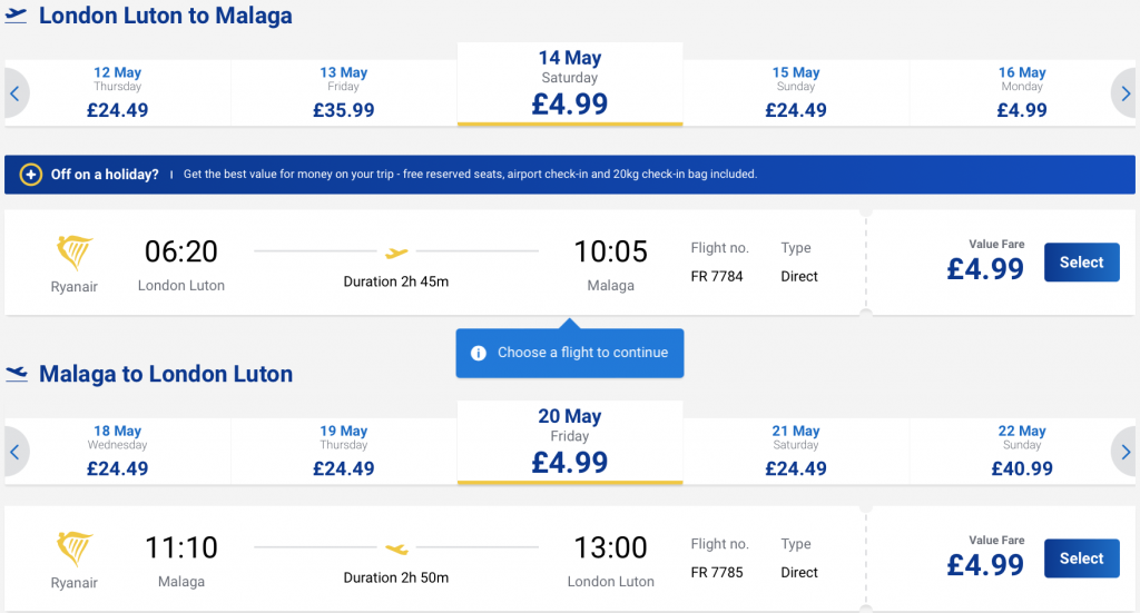cheap flights to Malaga