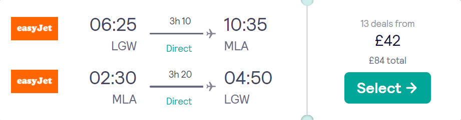 cheap flights to Malta