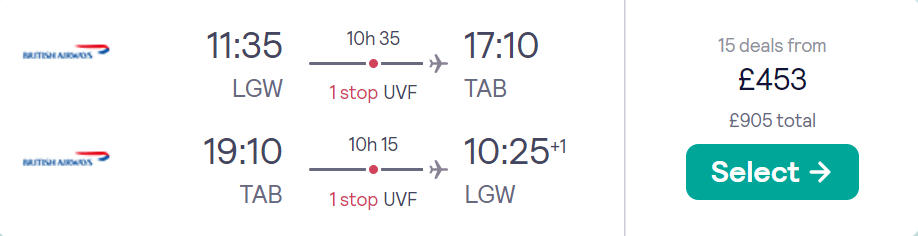 cheap flights to Tobago