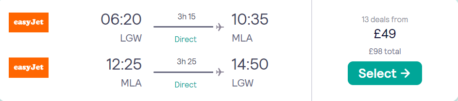 cheap flights to Malta