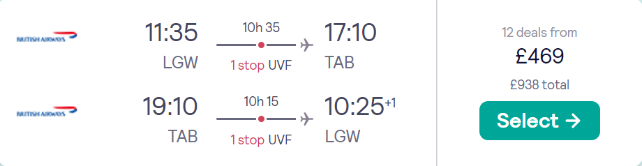 cheap flights to Tobago