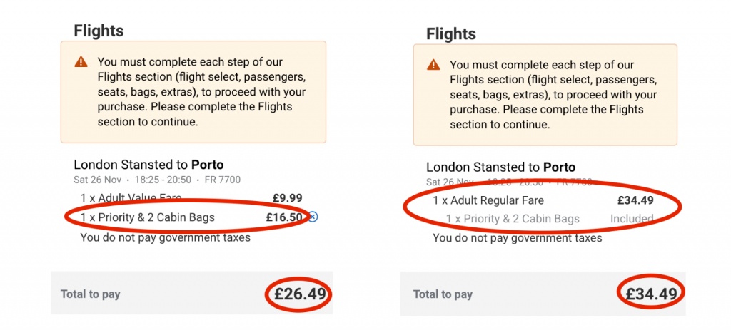 priority prices on a Ryanair booking