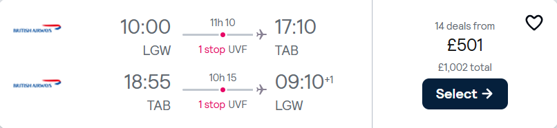 cheap flights to Tobago